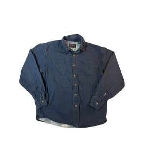 Wrangler Denim Shirt Mens XL Navy Flannel Lined Long Sleeve Western Workwear